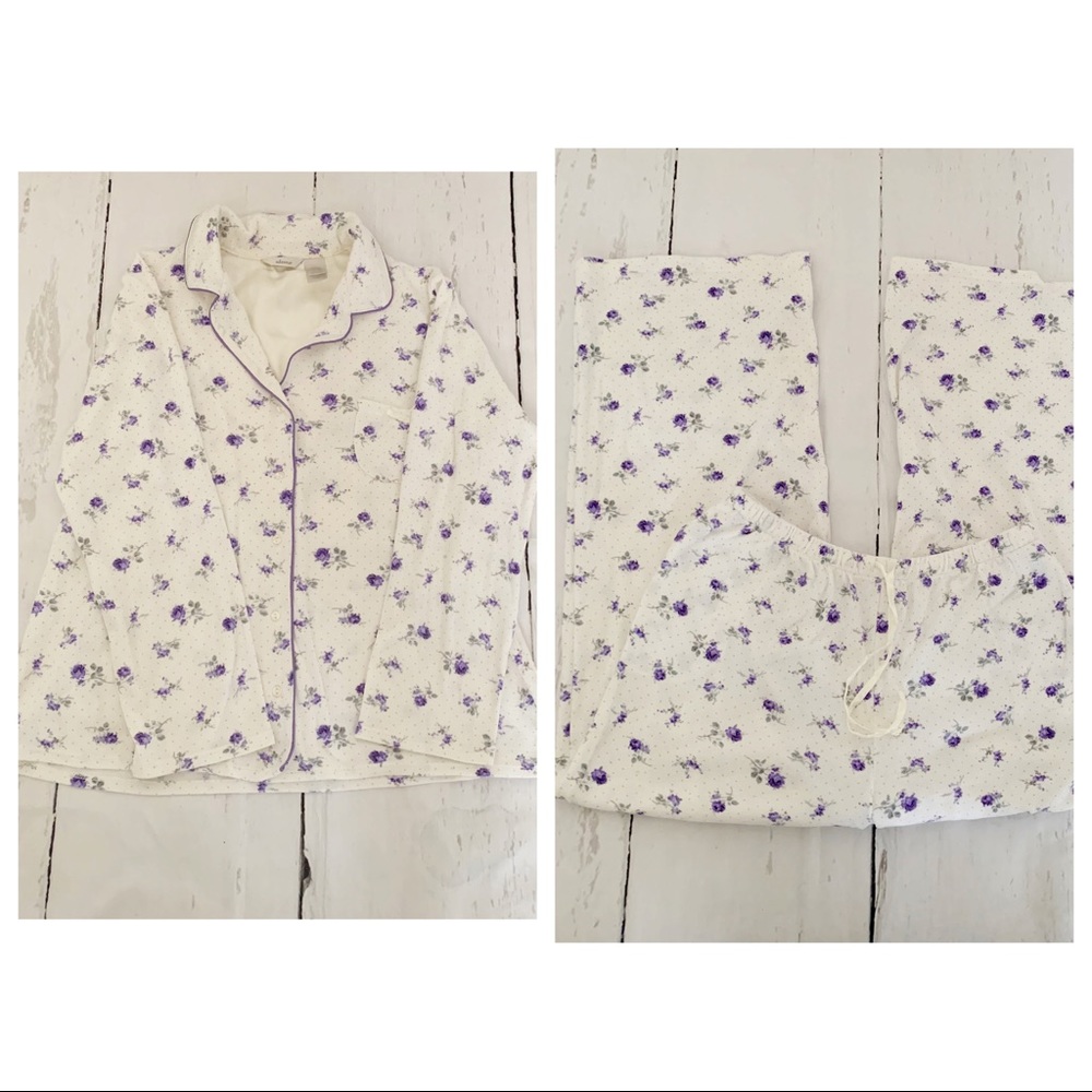 Adonna Purple Off White Pajama Set Size Medium
